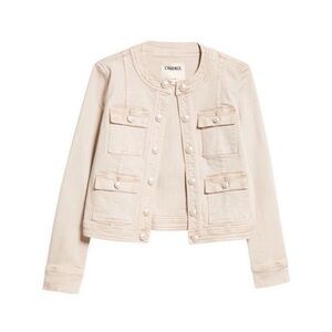L’Agence Yari collarless stretch cotton jacket in biscuit.